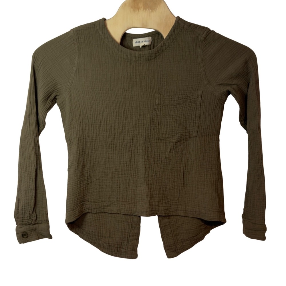 Cloth & Stone Women's Crinkled Gauzy Cotton Long Sleeve Top Size XS Minimalist